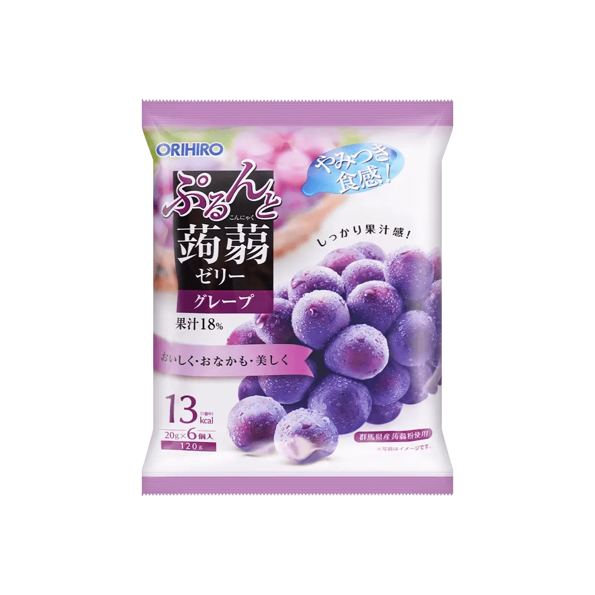 ORIHIRO Low Calorie High Fiber Konjac Jelly Purple Grape Flavor 6 Pack 120g
