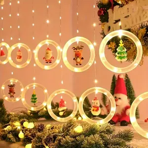 Christmas Tree Santa Curtain Light Ring, DIY Holiday LED String Lights for Room Window Decoration, Festive Atmosphere Lighting Accessory, Ornaments