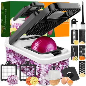 Deals For You Days 12-in-1 Vegetable Chopper, 7 Blades Veggie Chopper with Container and Lid, Dicer, Slicer, Multifunctional Kitchen Gadgets, Vegetable Cutter with Handle, Onion Cutter