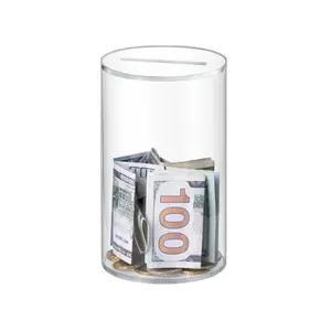 Clear Acrylic Piggy Bank, Cylindrical Piggy Bank For Home Decor, Unopenable Acrylic Savings Jar, Real Money Boys Birthday Gift Decorative Ornaments