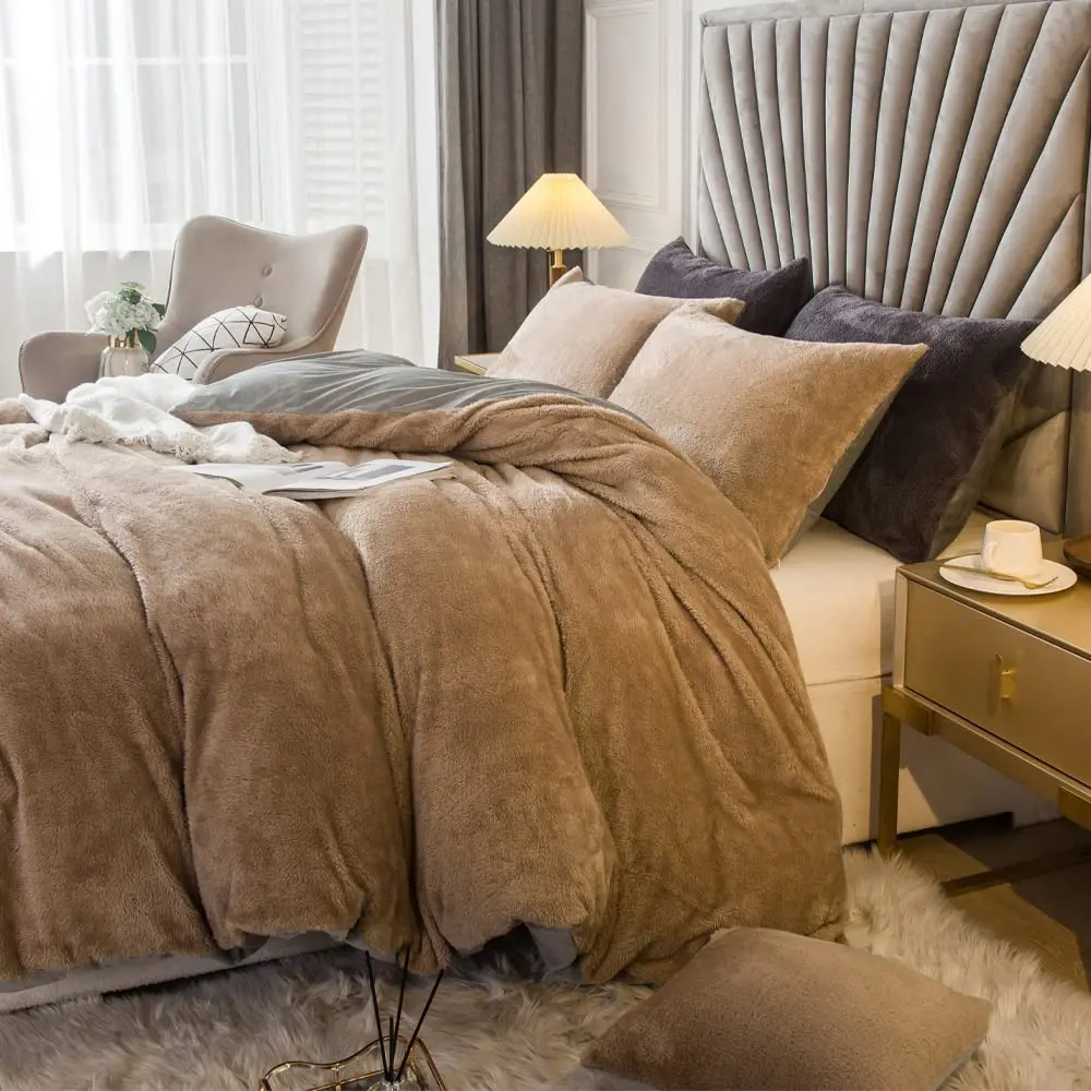 Velvet Shaggy Duvet Cover Set Ultra Soft Fluffy Duvet Cover Bedding Set Soft Bedding Sets Comfy Bed Sets Polyester Bed Set(1 duvet cover+1/2 pillowcase)