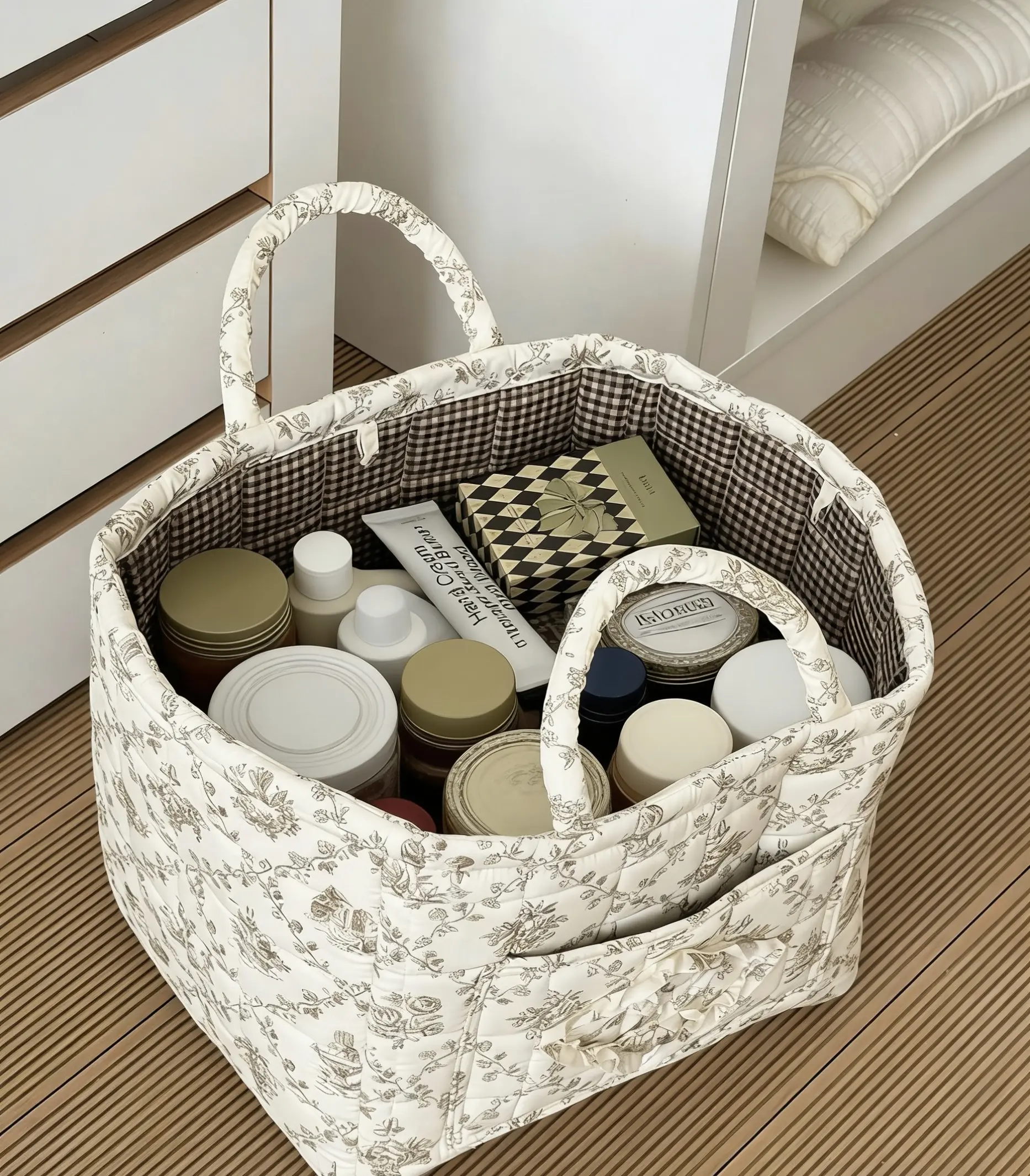 Durable Fabric Basket - Classic Vintage Pastoral Small Floral Storage Basket, Collapsible Handle, Reusable Home Organizer for Car & Picnic, Ideal Mother's Day Gift