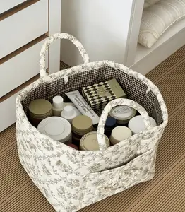 Vintage Floral Quilted Storage Basket – Versatile Organizer for Home, Car & On-the-Go Use Perfect as a Picnic Bag, Mom Tote, Toy Box, or Laundry Basket | Collapsible Handle & Reusable Design | Ideal Gift for Her