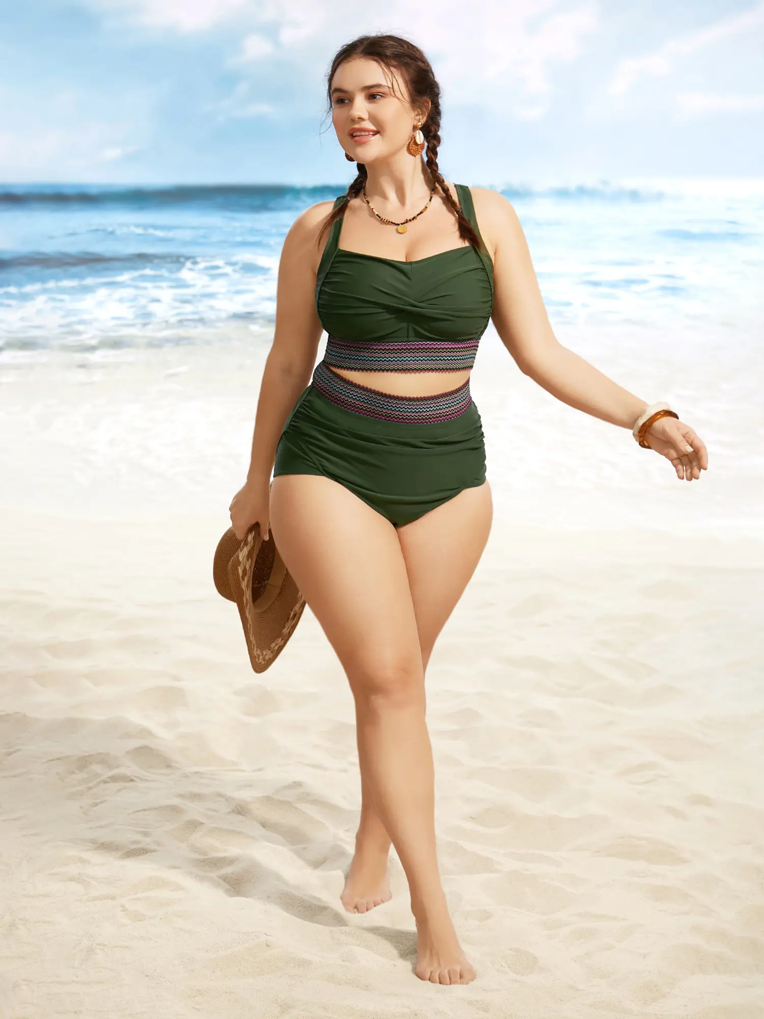 Plus Size Twist Front Swimsuit Tank Top Rashguard - High Stretch Nylon Blend, Patchwork, Tummy Control, Skinny Fit, Summer Turn-Up Cuffs, Removable Cups, Woven Trim, Sporty, 2026 Mom's Day Pick, M-6X, Deals for Your Days, Indigo, Mother's Day