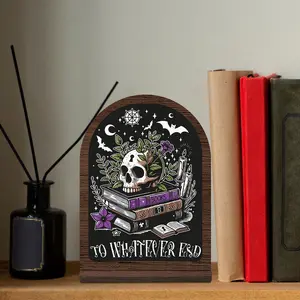 Wooden Book End with Stand, 1 Set Book Shelf Decoration, Centerpiece Decorations, Fantasy Bookish Sign with Stand, Home Decor, Desk Decor, Desk Signage Decoration, Halloween