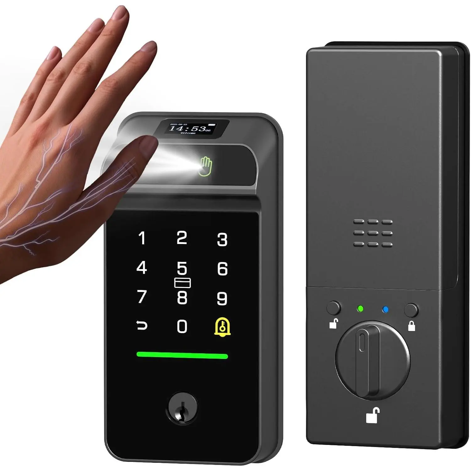 Palm Vein Smart Lock, WiFi Deadbolt Smart Locks with Doorbell, Keyless Entry Door Lock with Fingerprint, Front Door Security Electronic Deadbolt Waterproof, Compatible with Alexa
