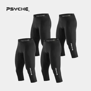 PSYCHE 4-Pack Men’s 3/4 Compression Pants – Compression Underwear for Gym, Workout, Running, Basketball, Squat-Proof, Sweat-Wicking, and Ultra-Breathable