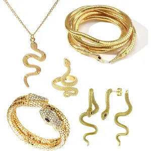 Snake  Set for Women Snake Bracelet Pendant Necklace Earrings and Ring Set Halloween Party Accessory