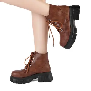getmorebeauty Women's Buckle Strap Combat Ankle Boots Stylish Low Block Heels Rubber Lug Sole Platform Outdoor Booties Shoes