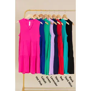 Lizzy Notch Neck Tiered Wrinkle Free Dresses