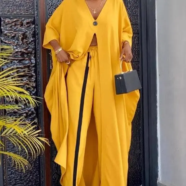 Long-sleeve Tunic And Drawstring Straight-leg Pants Set