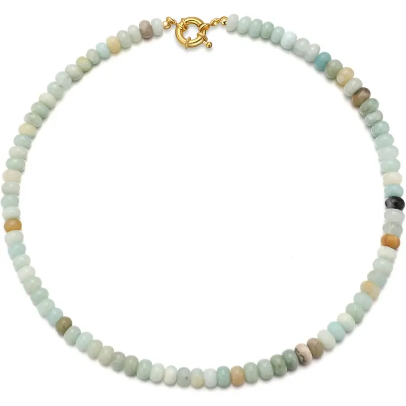 Women's Boho Gemstone Chain-Link Choker Necklace - Handmade Natural Stone Bead Chain, Brightly Colored Coastal Boho Necklaces for Daily Summer Beach Layering, Female Costume Jewelry Gift,summerwins Gift For Loved Ones Boho Vibe