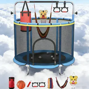 Toddler Playroom Trampoline for Indoor-Outdoor Use, Equipped with Toys, Enclosure, No-Gap Safety Design and Safety Net