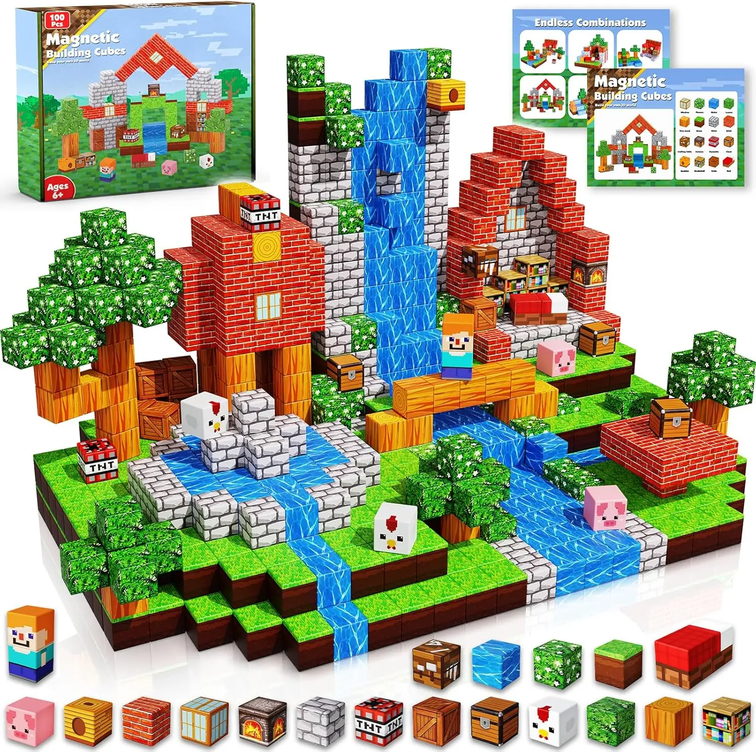 Magnetic Blocks-100PCS Magnetic Building Cube Game, Constructions Toys for Boys & Girls Age 3-4, 5 6 7 8 9 10, STEM Montessori Stacking Toy, Sensory Tiles Building Birthday for Boys and Girls Summervibes,summerwins summerwins