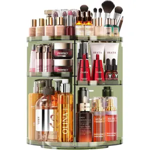 Rotating Makeup Organizer, DIY 9 Adjustable Layers Spinning Skincare Organizer, Bathroom Organizer with Brush Holder Perfume Tray, Multi-Function Storage Carousel for Vanity Bathroom Countertop Boxes