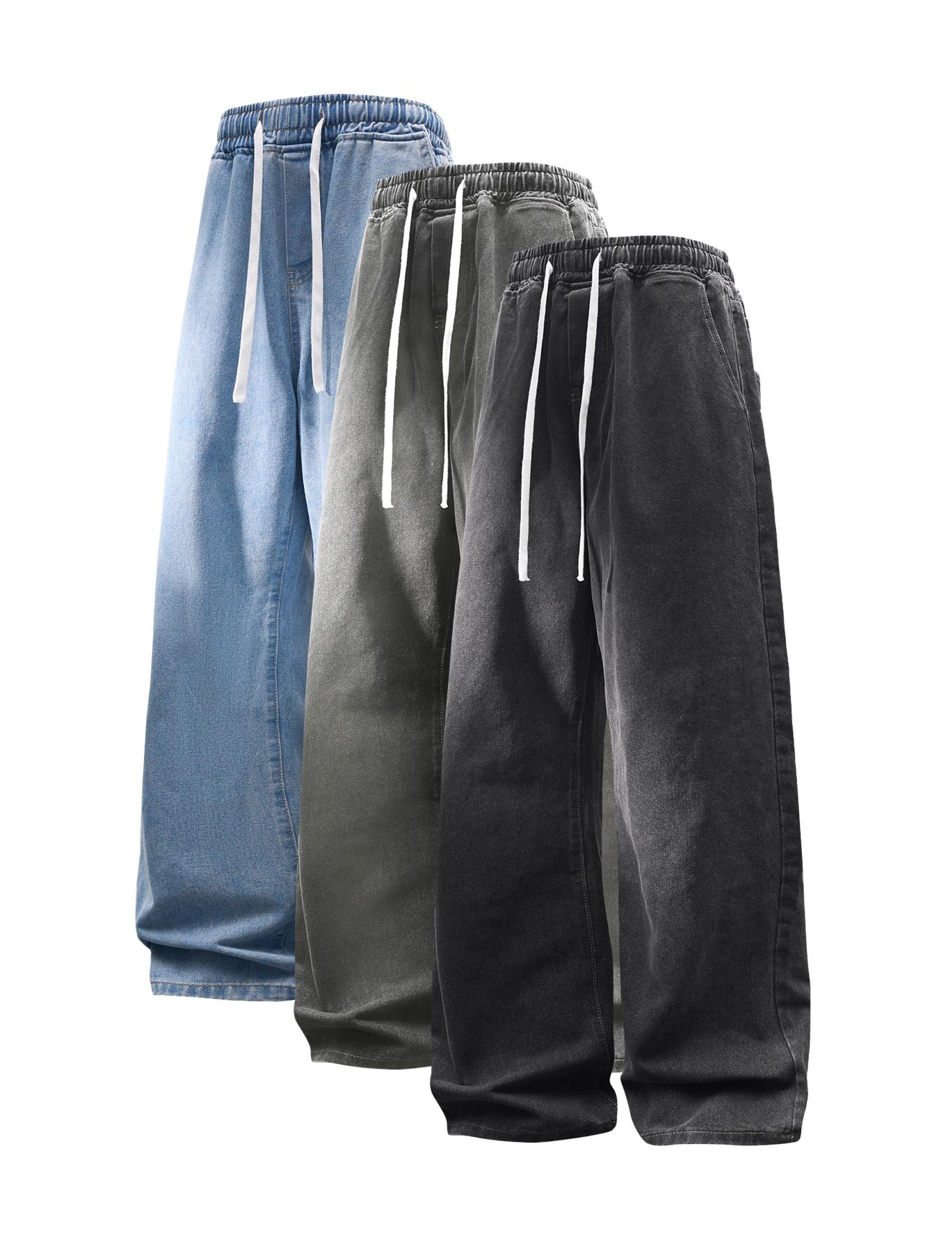 CCCMAI Men’s Vintage Loose Jeans Black Smoke Gray Blue Versatile Fashion Loose Jeans Menswear Streetwear Denim Pants Trouser Plain Pocket