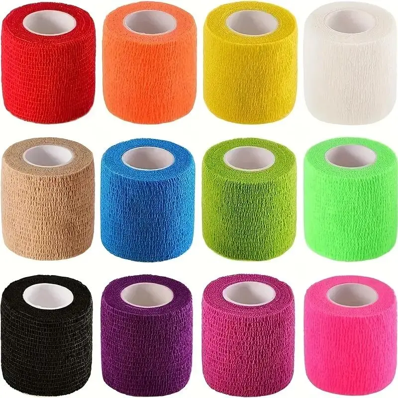 12 Mixed Color Self-Adhesive Elastic Bandages, Stretch Tape, Boxing Wrap for Protection of Wrists, Joints, and Ankles, Ideal for Sports Use, Boxing Equipment