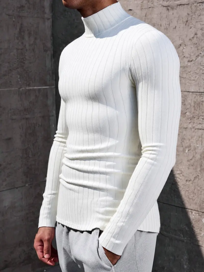 Men's High Neck Pullover Sweater, Solid Color Long Sleeve Crew Neck Shirt, Casual & Formal Fit, Perfect for Daily Wear