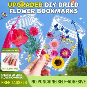 20/40 PCS Upgraded Random Pattern DIY Dried Flower Bookmarks,No Punching, Self-Adhesive with Tassels,DIY Bookmarks, Glassware Personalized Stickers, NaturalFlower Bookmarks, Bookmark Stickers, Bookmark Crafts