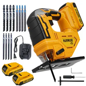 HANWISE Cordless Jig Saw, Brushless Jigsaw for 3 Orbital Settings, Brushless Motor, LED Light, Variable Speed 2900RPM, 3 Orbital Action, 12 Blades for Cutting, 0-45°Bevel Cuts