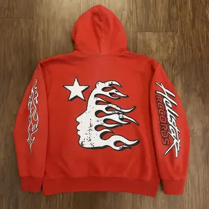 HStar Red Flame Graphic Hoodie: Music-Inspired Streetwear Sweatshirt, Hoodies Women's Y2K Gothic Harajuku Pullovers Women Clothes