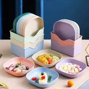 Essential Kitchen Tool - 10 Square Dinner Plates with 1 Holder - Portable Food Plate Set Ideal for Snacks & Breakfast - Durable Plastic