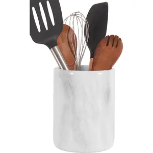 Marble Utensil Holder 6.5 Inches Handmade Spatula Set for Kitchen Counter, Marble Cooking Utensils Jar & Kitchen Essentials Organizer, Ideal Utensil Caddy, Spoon Holder