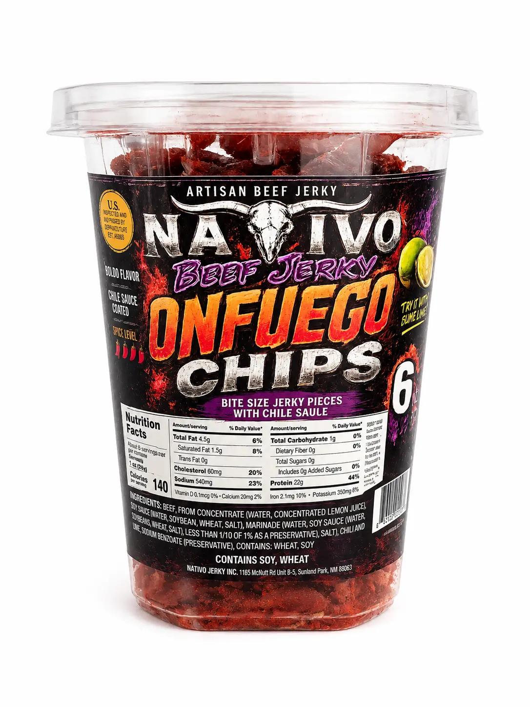 Nativo OnFuego Spicy Beef Jerky Chips with Chile Sauce – 6 oz Nativo OnFuego Spicy Beef Jerky Chips with Chile Sauce – 6 oz