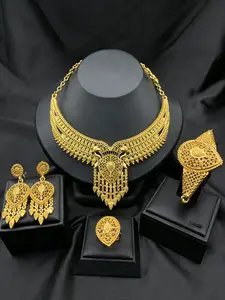 Women's Dubai Jewelry Set African Necklace Bracelet Ring Earrings Suitable for Daily Wear Party Gift Wedding Accessories