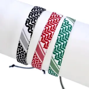 Boho Style Beaded Keffiyeh Pattern Bandana Bracelet Handwoven Design Tibetan Wavy Cuff Bangle Adjustable Fashionable Bangle for Men Women