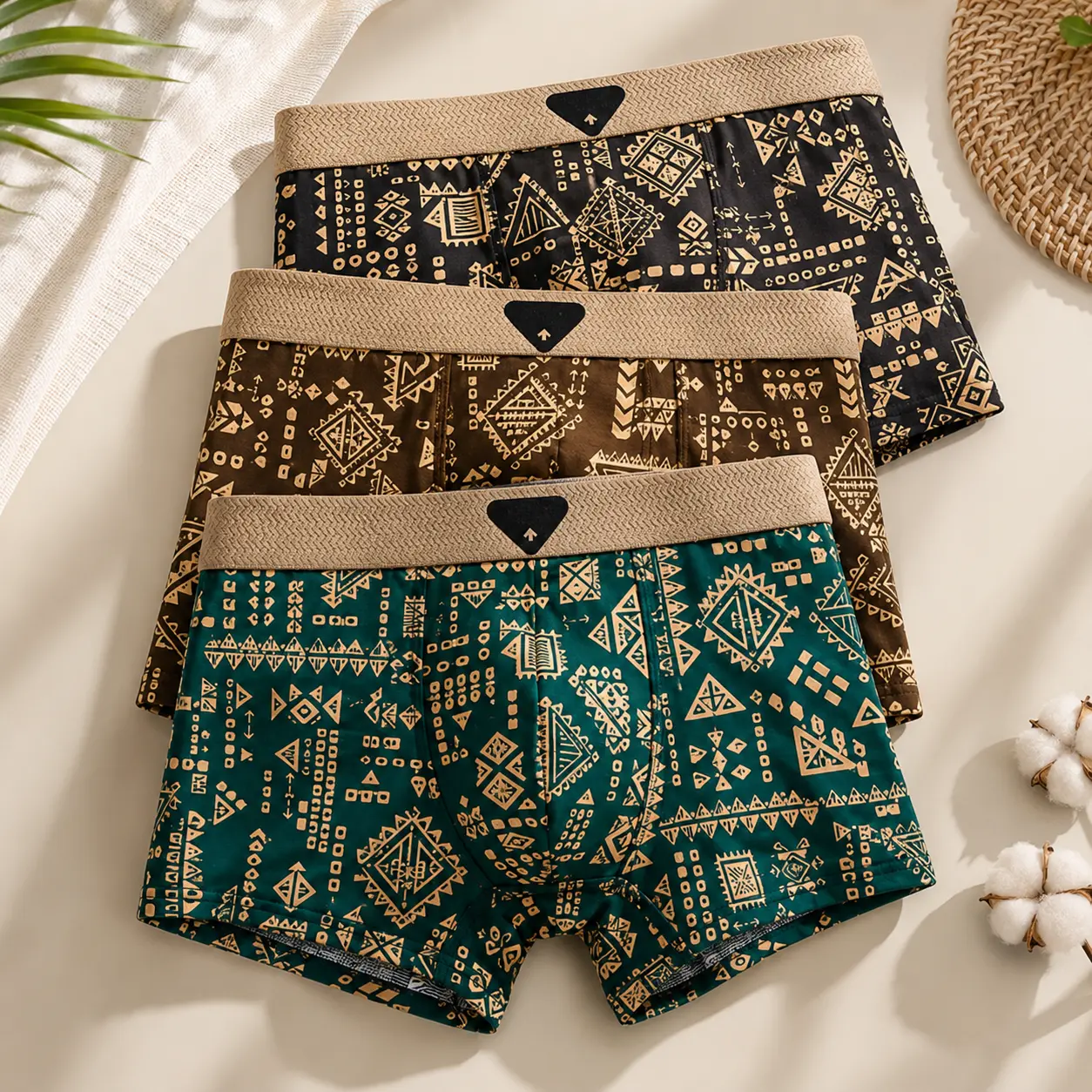 3pcs-Men’s Seamless Modal Boxer Briefs, Breathable Stretch Printed Trunks Underwear