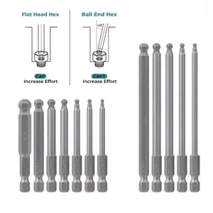 7PCS Ball End Hex Bit Set, End Hex Head Metric Allen Wrench Drill Screwdriver Bit Set, Magnetic S2 Steel Ball End Hex Driver Bit for Power Screwdriver Drill Impact Driver