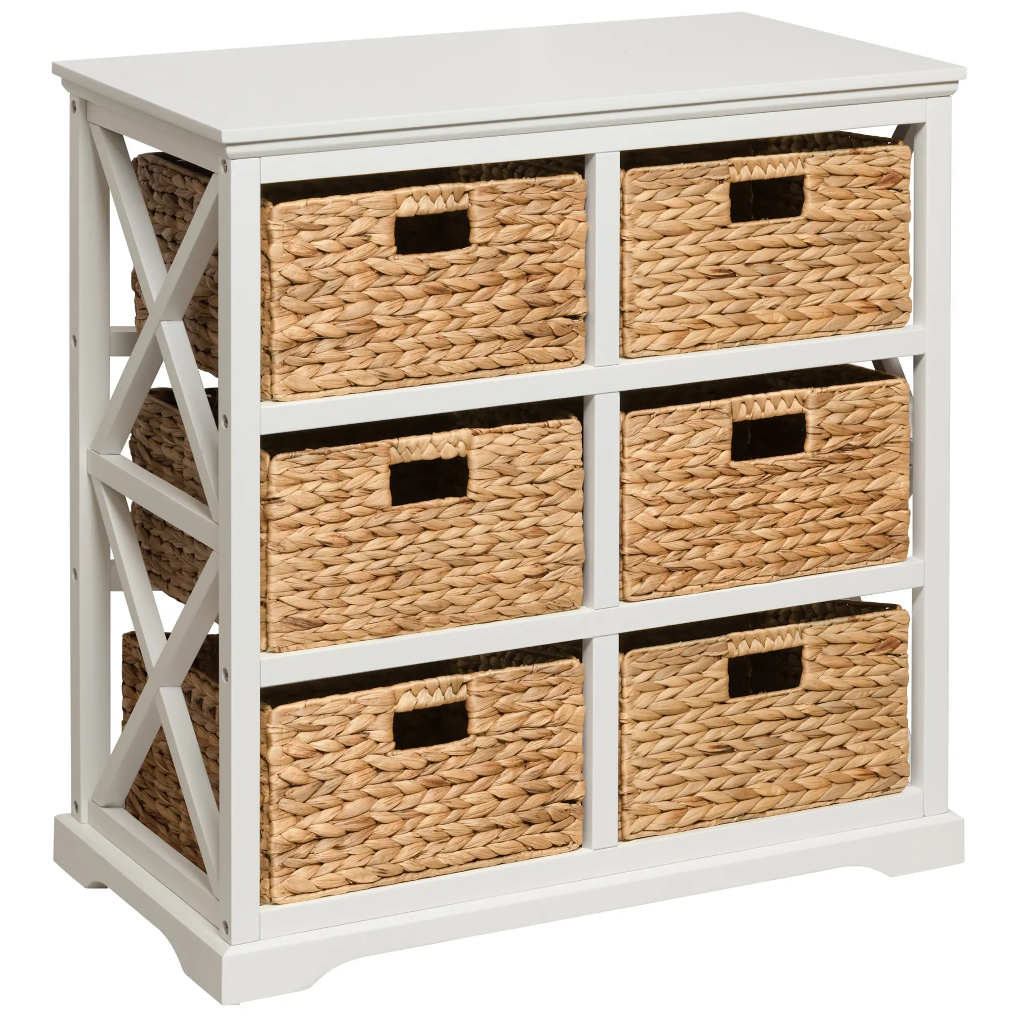 eHemco Hampton Meadows 3 Tier X-Side End Storage Cabinet with 6 Wicker Baskets