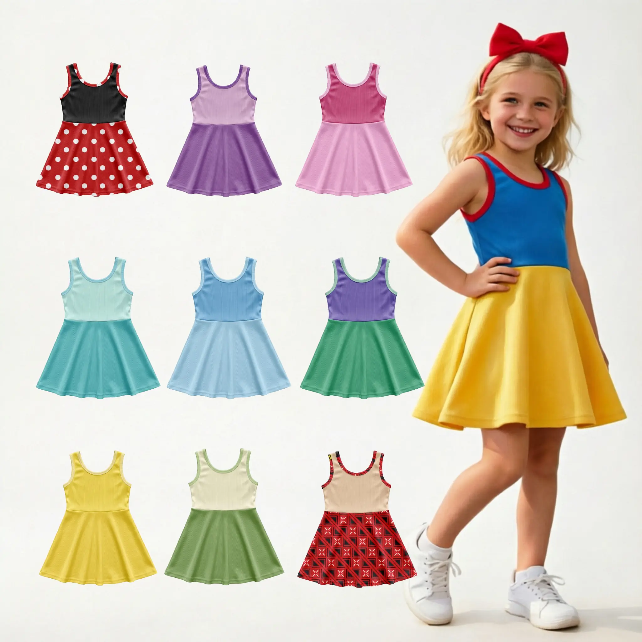 Kids' Colorful Sleeveless Dresses - Vibrant Options for Little Girls - Perfect for Playtime & Special Occasions - Comfortable & Stylish