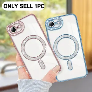 Magnetic Phone Case Cover with Glittering Rhinestones Designed for Smartphone Iphone 16E 17 16 15 14 13 12 11Pro Max Includes Lens Protector And Shockproof Protection