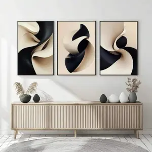 3 Pieces Optional Wooden Frame Minimalist Abstract Design Living Room Sofa Wabi Sabi Style Entrance Dining Room Decor Painting Black White Lines Canvas Painting Decor Style Wall Canvas Large Mural Decor House Art Wall Decoration Canvas Prints