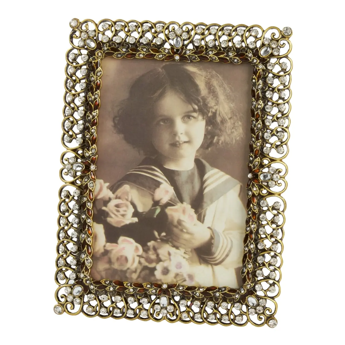 SARO PF104-GL3.55 Bejeweled Photo Frame, Gold Traditional Bejeweled Frame for Portrait Size, Room Decor, Living Room Decorations, Weight 1.5Lbs