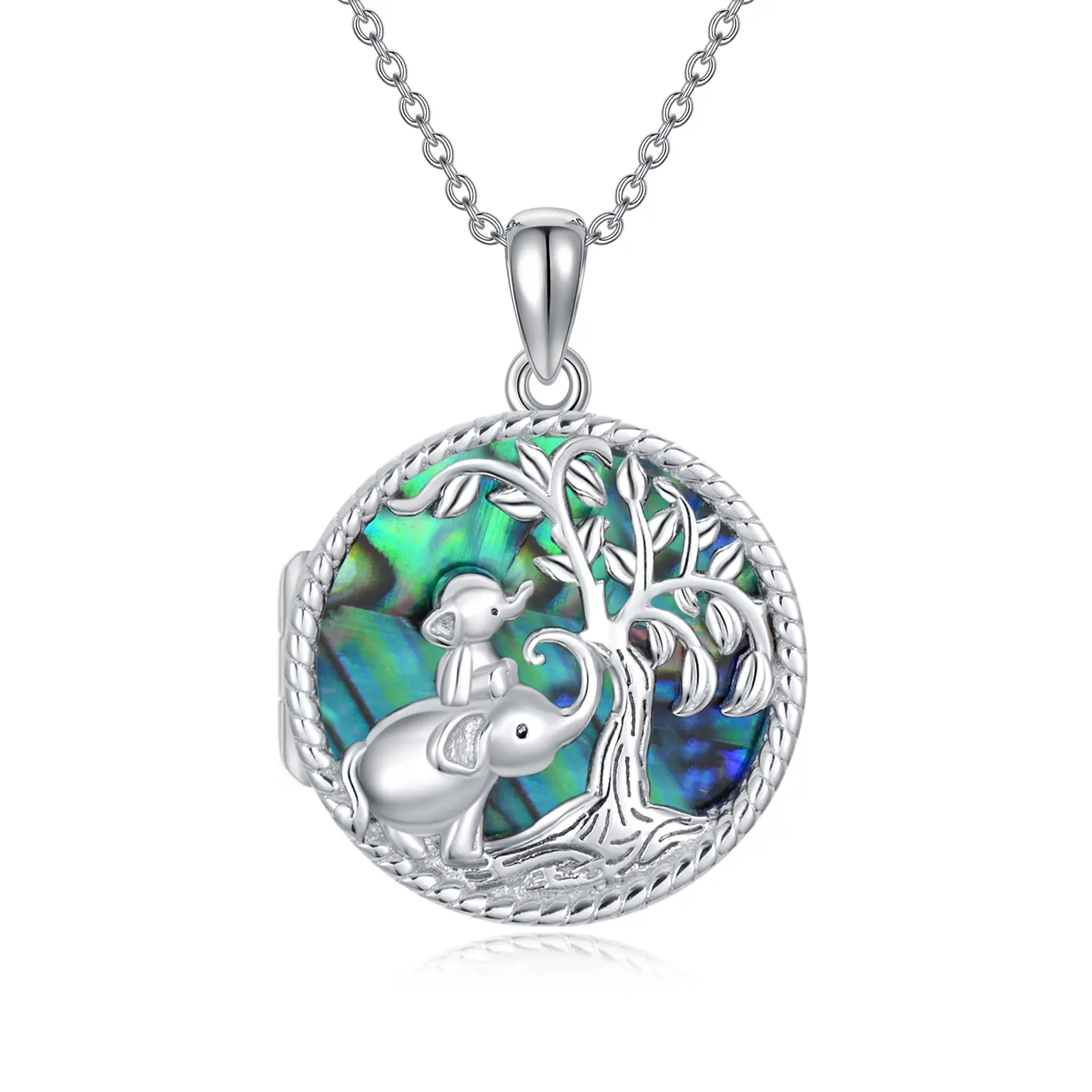 MEIDERBO 925 Sterling Silver Elephant Couple Photo Locket Necklace, Abalone Shell Memory Keepsake Pendant Jewelry - Matching Couple, Animal Shape, Commemorative Charm, Artistic Abalone Shell Necklaces for Women Sentimental Gifts, Matching Couple Necklaces