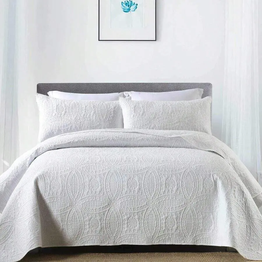 3-Piece Pure Cotton Bedding Sets, King/Queen Size Ultrasound Coin Pattern Coverlet With Pillow Shams, Modern Lightweight All-Season Quilt Bedding Collection