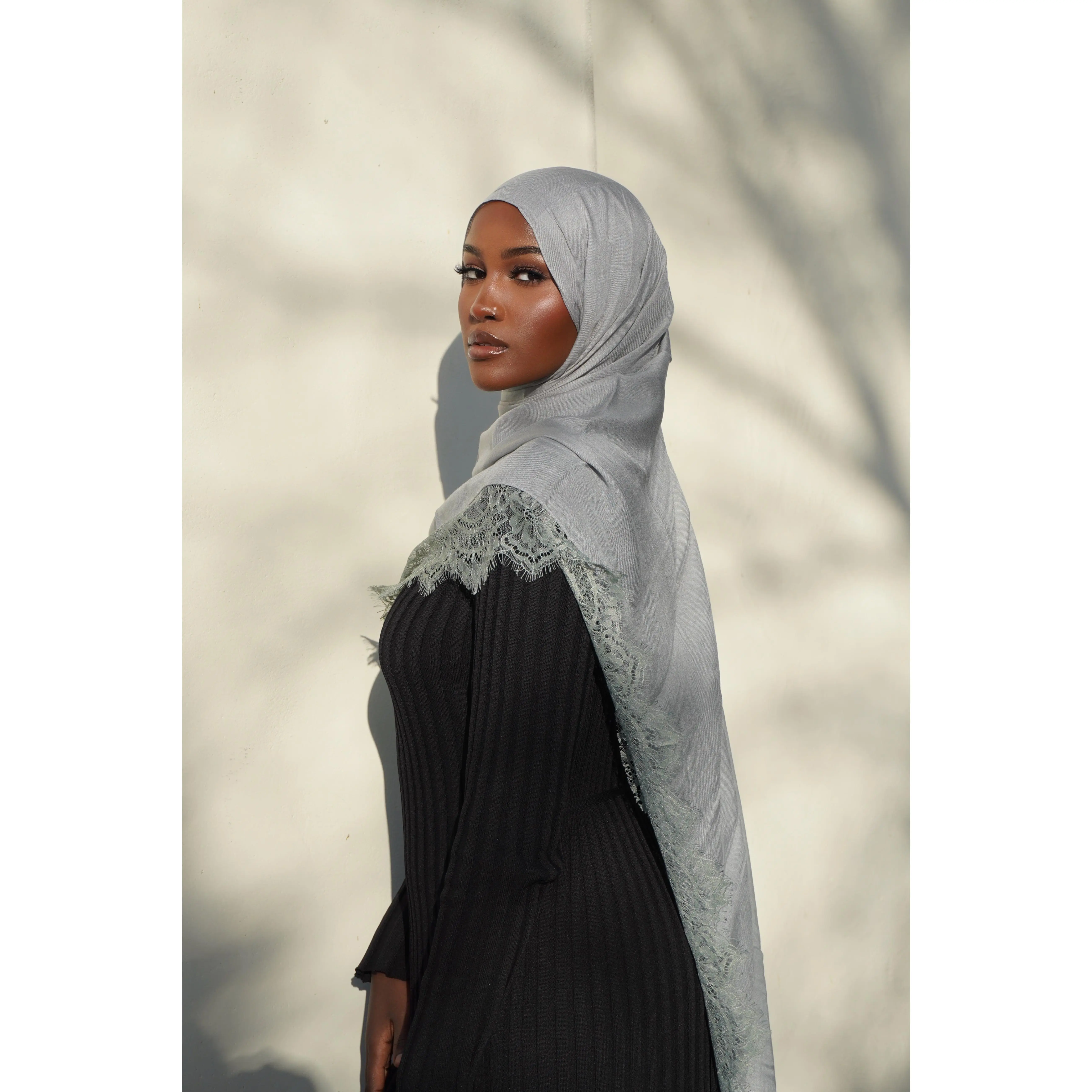 Lace Modal Hijab Set - Glacier Gray