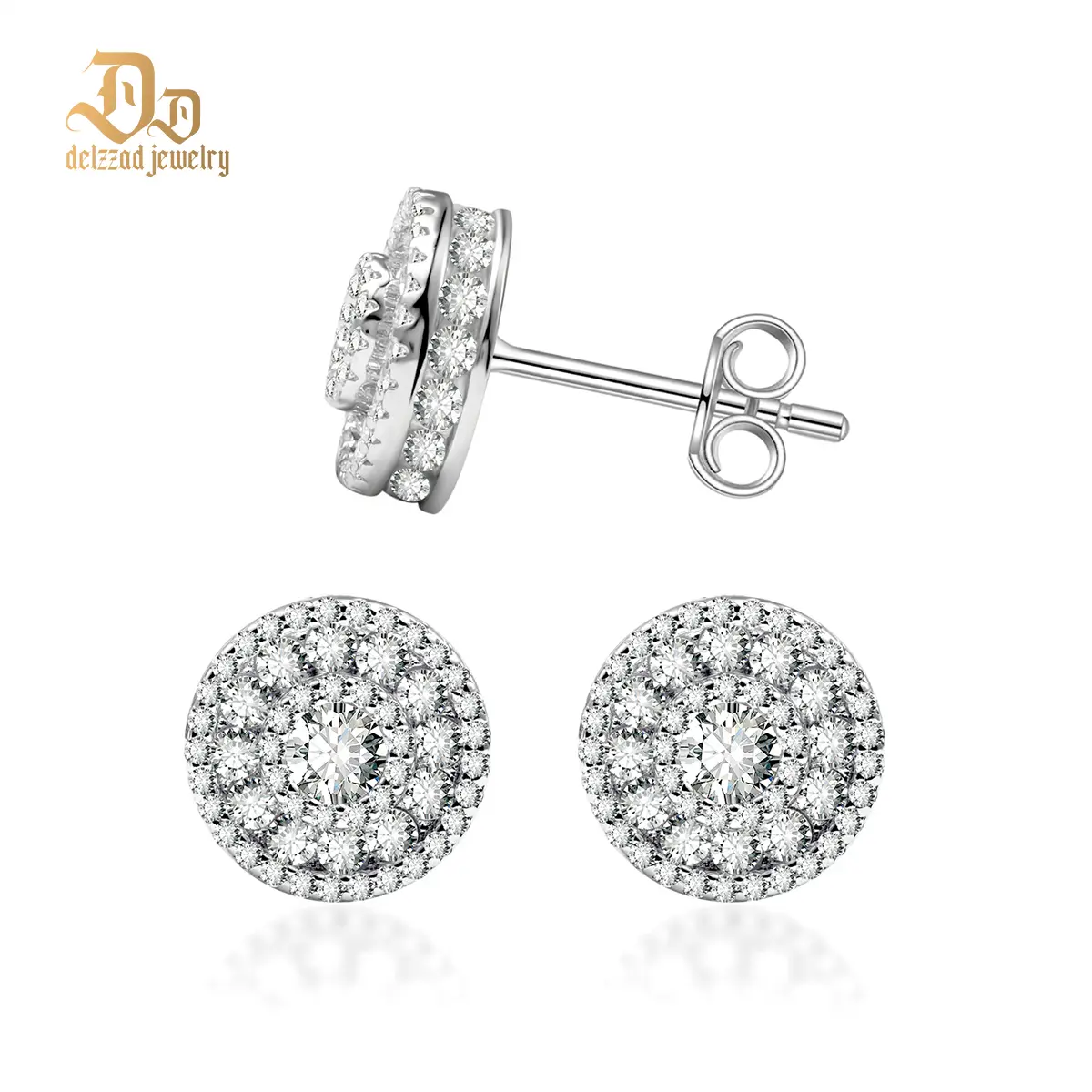 Delzzad S925 Hip Hop Bling Out Circular Stud Earrings Lab-Created Moissanite Stud Earring Moissanite Jewelry Perfect Birthday Mother’s Day Christmas Gift for Men Women Wedding Set