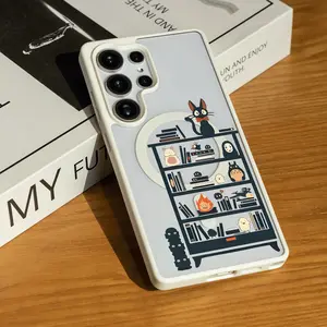 Studio Ghibli Characters on Bookshelf Matte Magnetic Phone Case for SAMSUNG S22/S23/S24/S25/FE/ULTRAP/PLUS Series, Wear-resistant and anti-scratch, Lightweight feel Acrylic Wireless Fingerprint Smartphone
