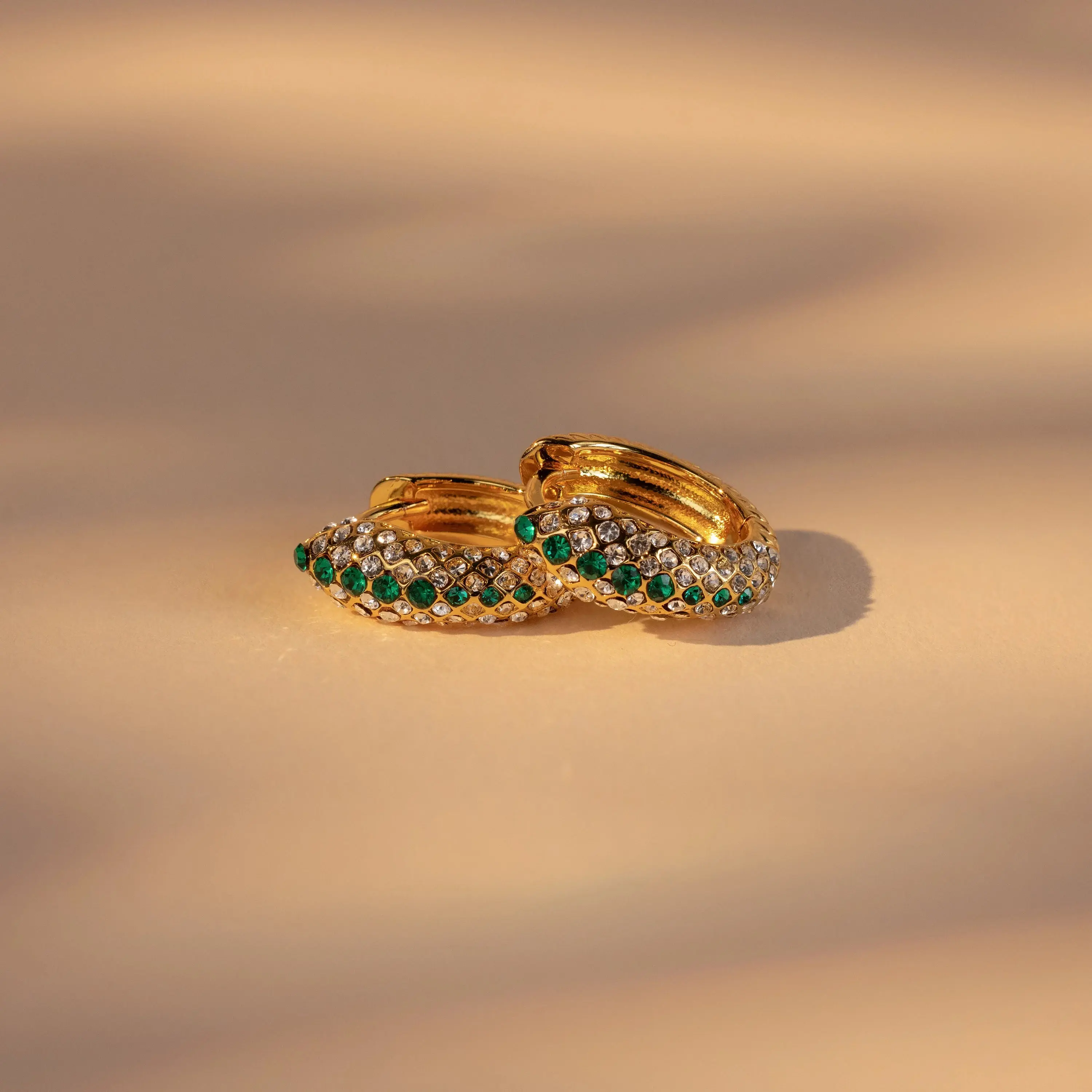 Emerald Pave Snake Hoops by Caitlyn Minimalist - Chunky Green Emerald & Diamond Hoop Earrings - Statement Gemstone Jewelry - Birthday Gift