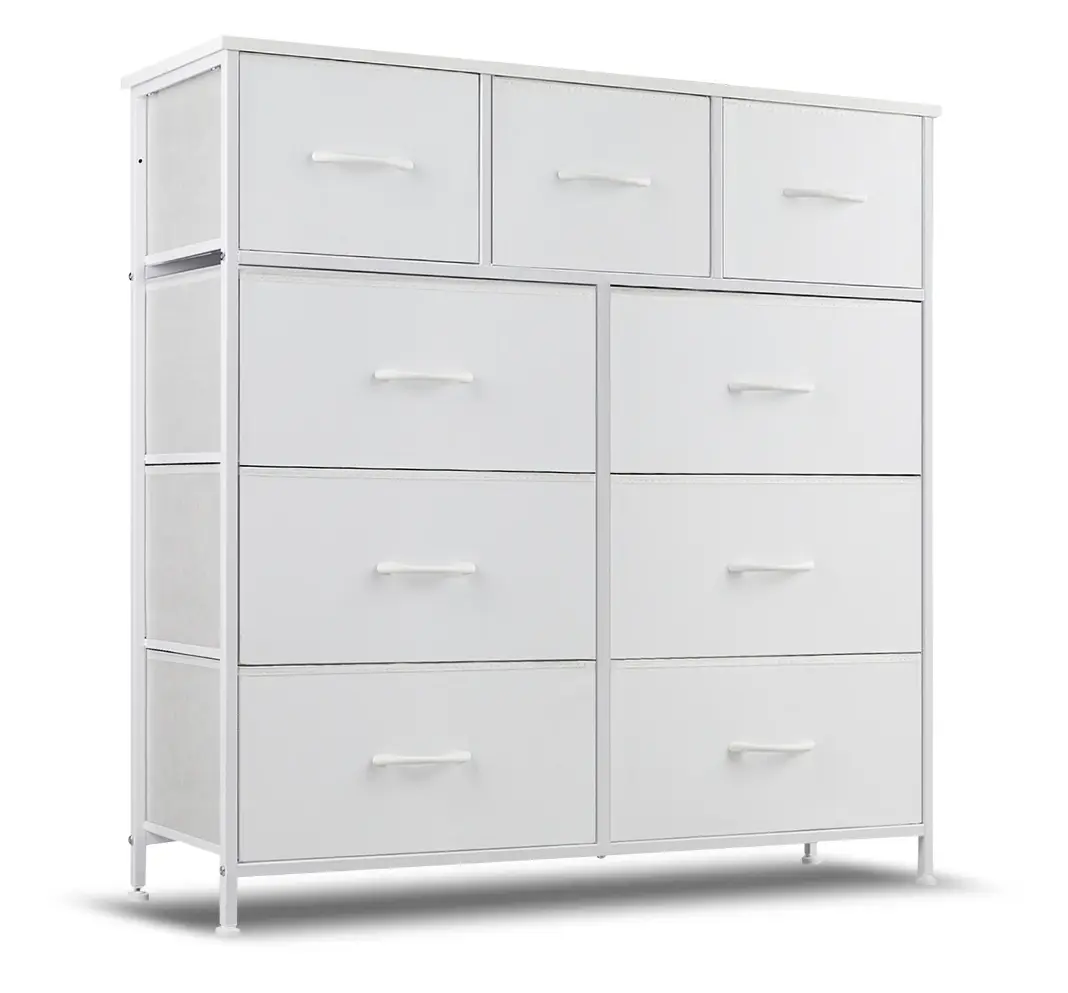 9 Drawers Dresser for Bedroom, Tall Fabric Closet Chests Organizer Tower Furniture with Wooden Top Metal Frame for Clothes, Kids Room, Living Room, Hallway, Entryway,White