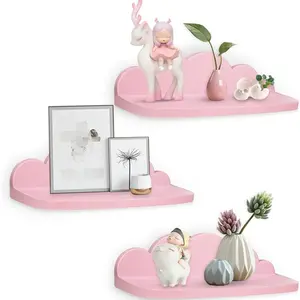 Small Pink Floating Shelves Mini Cloud Shelves Hanging Display Wall Shelf for Bathroom Livingroom Bedroom,3 Pack,with 2 Types of Installation