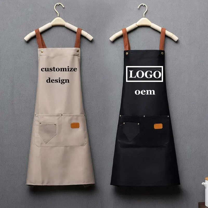 Adult Size Waterproof Custom Embroidery Logo Kitchen Bib Aprons for Home Chefs - Pocket, Waist-Worn Baking Aprons, Pocket Aprons
