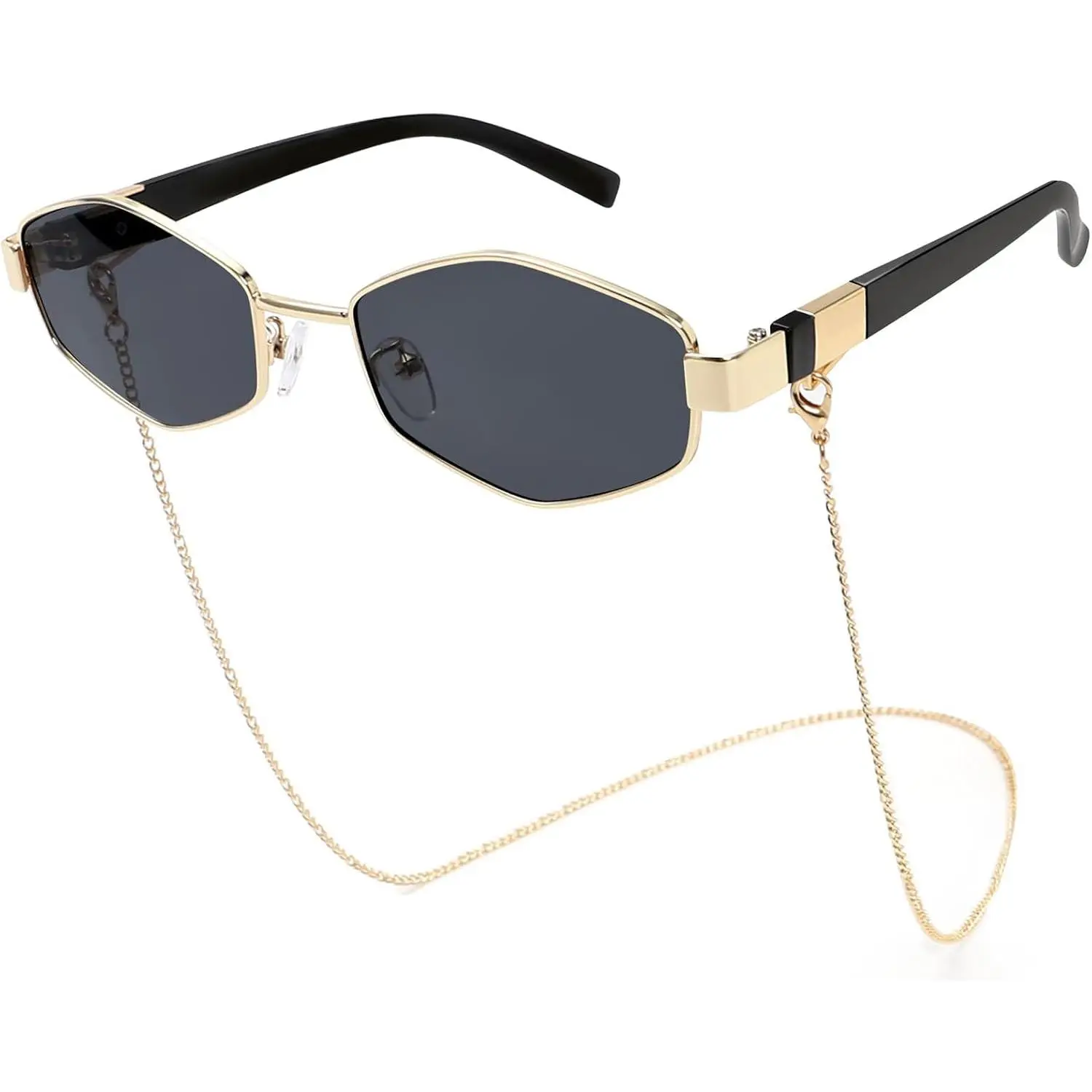 Trendy Hexagon Sunglasses For Women Retro Designer Metal Classic Shades Sun Glasses with Chain