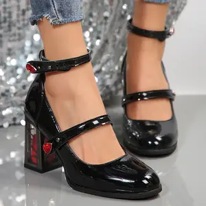 [Rose Design Block Heels Pumps] Women's Trendy Rose Design Block Heels, Fashion Ankle Strap Dress Pumps, Women's Stylish Heels