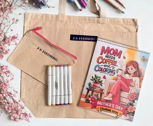Mother’s Day Deluxe Coloring Materials Set - Art Drawing Supplies, Premium Spiral Activity Book, 6 Dual-Tip Markers, Tote Bag, Pencil Case - Ideal for Coffee-Loving Adults
