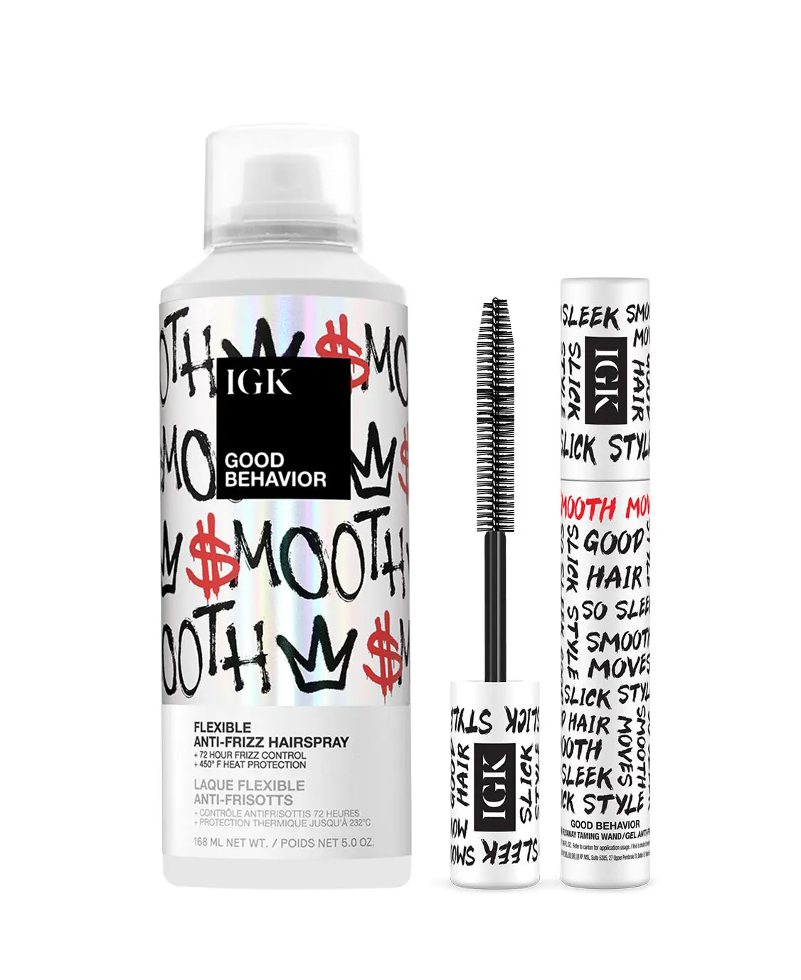 IGK Hair Sleek & Set - Good Behavior Flexible Anti-Frizz Hairspray & Sleek Set Lightweight Gel Hair Taming Wand for Frizz Control & Styling